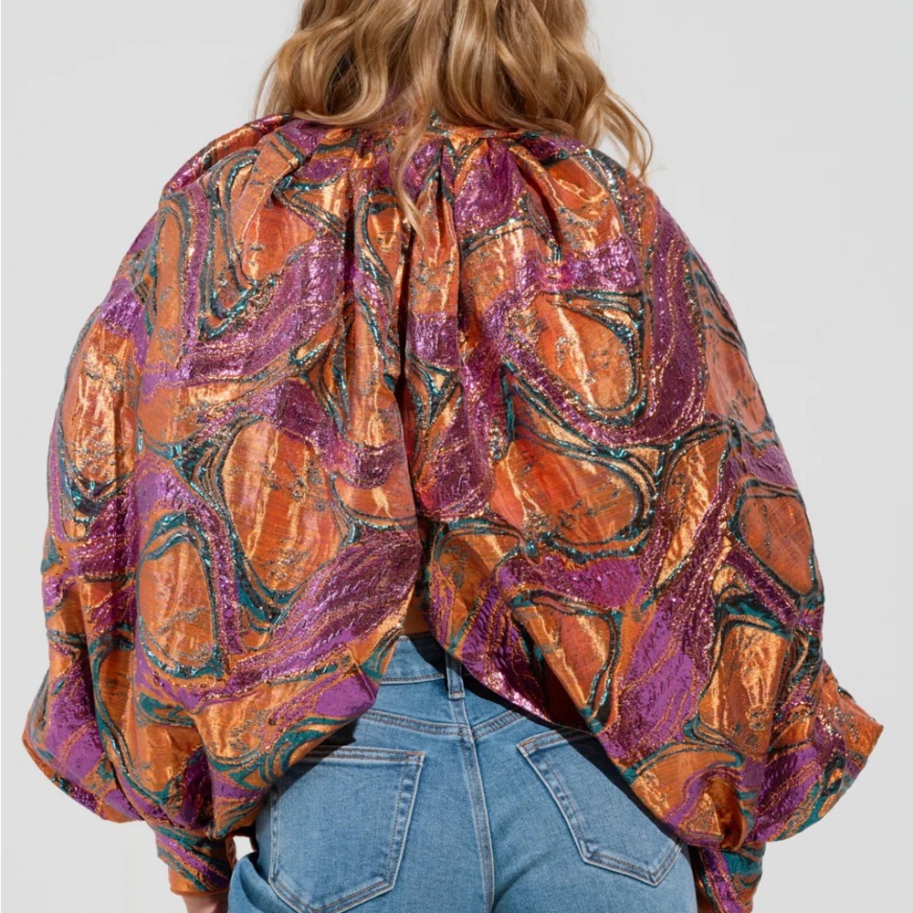Colorful Brocade Long Sleeve Puff Blouse ✨ - Picture 4 of 7